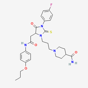 molecular formula C29H36FN5O4S B11501601 1-{3-[3-(4-Fluorophenyl)-4-oxo-5-{2-oxo-2-[(4-propoxyphenyl)amino]ethyl}-2-thioxoimidazolidin-1-yl]propyl}piperidine-4-carboxamide 