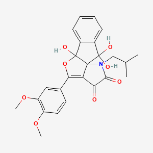 molecular formula C25H25NO8 B11501672 11-(3,4-dimethoxyphenyl)-2,2,9-trihydroxy-15-(2-methylpropyl)-10-oxa-15-azatetracyclo[7.6.0.01,12.03,8]pentadeca-3,5,7,11-tetraene-13,14-dione 