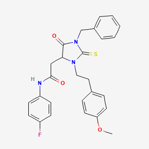 molecular formula C27H26FN3O3S B11501676 2-{1-benzyl-3-[2-(4-methoxyphenyl)ethyl]-5-oxo-2-thioxoimidazolidin-4-yl}-N-(4-fluorophenyl)acetamide 