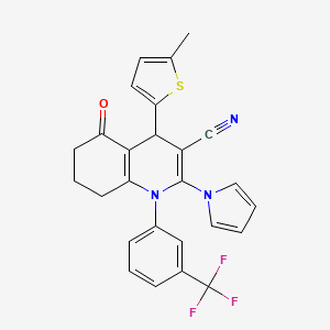 molecular formula C26H20F3N3OS B11501710 4-(5-methylthiophen-2-yl)-5-oxo-2-(1H-pyrrol-1-yl)-1-[3-(trifluoromethyl)phenyl]-1,4,5,6,7,8-hexahydroquinoline-3-carbonitrile 