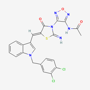 molecular formula C23H16Cl2N6O3S B11501755 N-{4-[(5Z)-5-{[1-(3,4-dichlorobenzyl)-1H-indol-3-yl]methylidene}-2-imino-4-oxo-1,3-thiazolidin-3-yl]-1,2,5-oxadiazol-3-yl}acetamide 