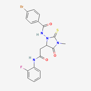 4-bromo-N-(5-{2-[(2-fluorophenyl)amino]-2-oxoethyl}-3-methyl-4-oxo-2-thioxoimidazolidin-1-yl)benzamide