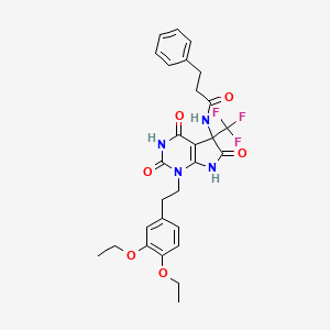 N-{1-[2-(3,4-diethoxyphenyl)ethyl]-2,4,6-trioxo-5-(trifluoromethyl)-2,3,4,5,6,7-hexahydro-1H-pyrrolo[2,3-d]pyrimidin-5-yl}-3-phenylpropanamide