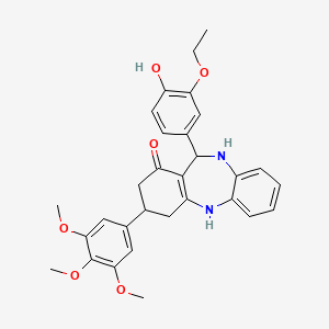 molecular formula C30H32N2O6 B11501919 11-(3-ethoxy-4-hydroxyphenyl)-3-(3,4,5-trimethoxyphenyl)-2,3,4,5,10,11-hexahydro-1H-dibenzo[b,e][1,4]diazepin-1-one 