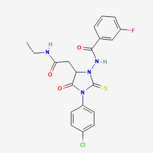 molecular formula C20H18ClFN4O3S B11501941 N-{3-(4-chlorophenyl)-5-[2-(ethylamino)-2-oxoethyl]-4-oxo-2-thioxoimidazolidin-1-yl}-3-fluorobenzamide 