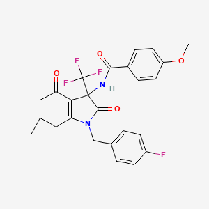 molecular formula C26H24F4N2O4 B11501983 N-[1-(4-fluorobenzyl)-6,6-dimethyl-2,4-dioxo-3-(trifluoromethyl)-2,3,4,5,6,7-hexahydro-1H-indol-3-yl]-4-methoxybenzamide 