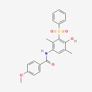 molecular formula C22H21NO5S B11502029 N-[4-hydroxy-2,5-dimethyl-3-(phenylsulfonyl)phenyl]-4-methoxybenzamide 