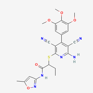 molecular formula C24H24N6O5S B11502031 2-{[6-amino-3,5-dicyano-4-(3,4,5-trimethoxyphenyl)pyridin-2-yl]sulfanyl}-N-(5-methyl-1,2-oxazol-3-yl)butanamide 