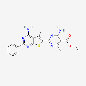 molecular formula C21H20N6O2S B11502062 Ethyl 4-amino-2-(4-amino-5-methyl-2-phenylthieno[2,3-d]pyrimidin-6-yl)-6-methylpyrimidine-5-carboxylate 