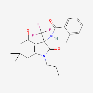 molecular formula C22H25F3N2O3 B11502125 N-[6,6-dimethyl-2,4-dioxo-1-propyl-3-(trifluoromethyl)-2,3,4,5,6,7-hexahydro-1H-indol-3-yl]-2-methylbenzamide 