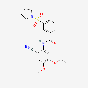 molecular formula C22H25N3O5S B11502149 N-(2-cyano-4,5-diethoxyphenyl)-3-(pyrrolidin-1-ylsulfonyl)benzamide 