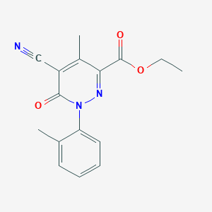 molecular formula C16H15N3O3 B11502170 Ethyl 5-cyano-4-methyl-1-(2-methylphenyl)-6-oxo-1,6-dihydropyridazine-3-carboxylate 