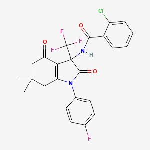 2-chloro-N-[1-(4-fluorophenyl)-6,6-dimethyl-2,4-dioxo-3-(trifluoromethyl)-2,3,4,5,6,7-hexahydro-1H-indol-3-yl]benzamide