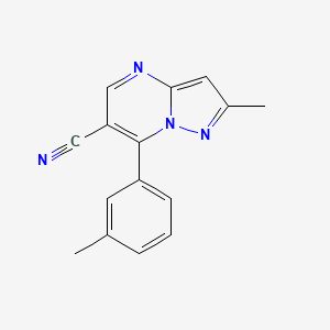 molecular formula C15H12N4 B11502274 2-Methyl-7-(3-methylphenyl)pyrazolo[1,5-a]pyrimidine-6-carbonitrile 