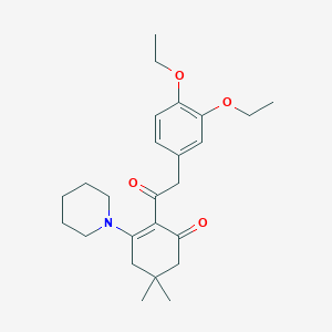 molecular formula C25H35NO4 B11502311 2-[(3,4-Diethoxyphenyl)acetyl]-5,5-dimethyl-3-(piperidin-1-yl)cyclohex-2-en-1-one 