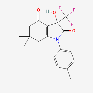 molecular formula C18H18F3NO3 B11502326 3-hydroxy-6,6-dimethyl-1-(4-methylphenyl)-3-(trifluoromethyl)-3,5,6,7-tetrahydro-1H-indole-2,4-dione 