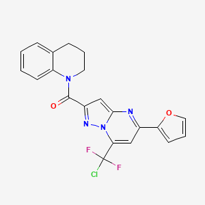 molecular formula C21H15ClF2N4O2 B11502341 {7-[chloro(difluoro)methyl]-5-(furan-2-yl)pyrazolo[1,5-a]pyrimidin-2-yl}(3,4-dihydroquinolin-1(2H)-yl)methanone 