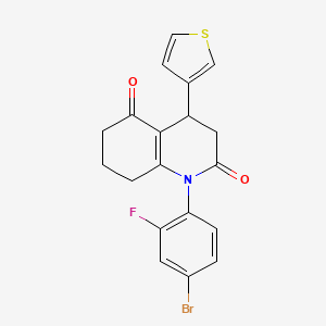 molecular formula C19H15BrFNO2S B11502351 1-(4-bromo-2-fluorophenyl)-4-(thiophen-3-yl)-4,6,7,8-tetrahydroquinoline-2,5(1H,3H)-dione 