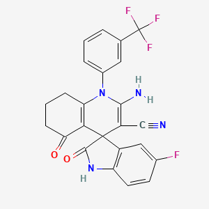 molecular formula C24H16F4N4O2 B11502360 2'-amino-5-fluoro-2,5'-dioxo-1'-[3-(trifluoromethyl)phenyl]-1,2,5',6',7',8'-hexahydro-1'H-spiro[indole-3,4'-quinoline]-3'-carbonitrile 