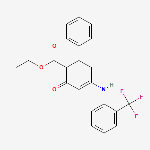 molecular formula C22H20F3NO3 B11502366 Ethyl 2-oxo-6-phenyl-4-{[2-(trifluoromethyl)phenyl]amino}cyclohex-3-ene-1-carboxylate 