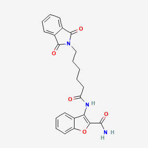 molecular formula C23H21N3O5 B11502422 3-{[6-(1,3-dioxo-1,3-dihydro-2H-isoindol-2-yl)hexanoyl]amino}-1-benzofuran-2-carboxamide 