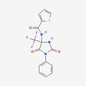 molecular formula C15H10F3N3O3S B11502501 N-[2,5-dioxo-1-phenyl-4-(trifluoromethyl)imidazolidin-4-yl]thiophene-2-carboxamide 