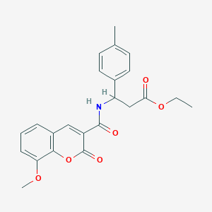 molecular formula C23H23NO6 B11502519 ethyl 3-{[(8-methoxy-2-oxo-2H-chromen-3-yl)carbonyl]amino}-3-(4-methylphenyl)propanoate 