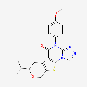 molecular formula C20H20N4O3S B11502542 7-(4-methoxyphenyl)-12-propan-2-yl-13-oxa-16-thia-2,4,5,7-tetrazatetracyclo[7.7.0.02,6.010,15]hexadeca-1(9),3,5,10(15)-tetraen-8-one 