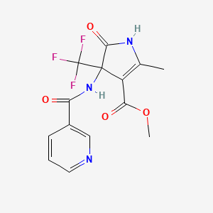 molecular formula C14H12F3N3O4 B11502558 methyl 2-methyl-5-oxo-4-[(pyridin-3-ylcarbonyl)amino]-4-(trifluoromethyl)-4,5-dihydro-1H-pyrrole-3-carboxylate 