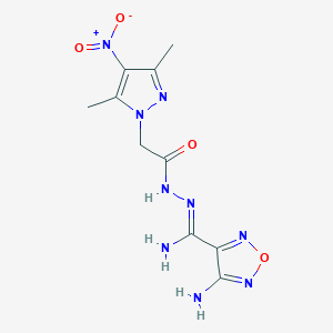 molecular formula C10H13N9O4 B11502613 4-amino-N'-[(3,5-dimethyl-4-nitro-1H-pyrazol-1-yl)acetyl]-1,2,5-oxadiazole-3-carbohydrazonamide 