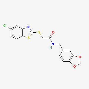 molecular formula C17H13ClN2O3S2 B11502639 N-(1,3-benzodioxol-5-ylmethyl)-2-[(5-chloro-1,3-benzothiazol-2-yl)sulfanyl]acetamide 