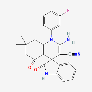 molecular formula C25H21FN4O2 B11502680 2'-amino-1'-(3-fluorophenyl)-7',7'-dimethyl-2,5'-dioxo-1,2,5',6',7',8'-hexahydro-1'H-spiro[indole-3,4'-quinoline]-3'-carbonitrile 