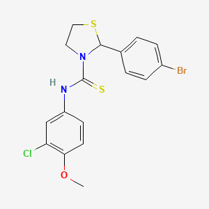 molecular formula C17H16BrClN2OS2 B11502683 2-(4-bromophenyl)-N-(3-chloro-4-methoxyphenyl)-1,3-thiazolidine-3-carbothioamide 