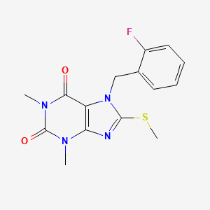 molecular formula C15H15FN4O2S B11502722 7-(2-fluorobenzyl)-1,3-dimethyl-8-(methylsulfanyl)-3,7-dihydro-1H-purine-2,6-dione 