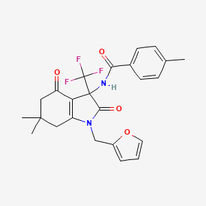 molecular formula C24H23F3N2O4 B11502746 N-[1-(furan-2-ylmethyl)-6,6-dimethyl-2,4-dioxo-3-(trifluoromethyl)-2,3,4,5,6,7-hexahydro-1H-indol-3-yl]-4-methylbenzamide 