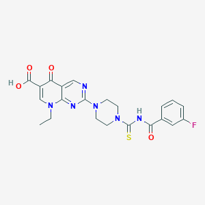 molecular formula C22H21FN6O4S B11502777 8-Ethyl-2-(4-{[(3-fluorophenyl)carbonyl]carbamothioyl}piperazin-1-yl)-5-oxo-5,8-dihydropyrido[2,3-d]pyrimidine-6-carboxylic acid 