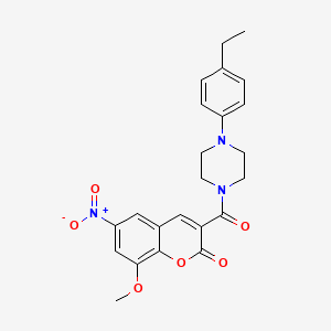 molecular formula C23H23N3O6 B11502801 3-{[4-(4-ethylphenyl)piperazin-1-yl]carbonyl}-8-methoxy-6-nitro-2H-chromen-2-one 