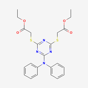 molecular formula C23H24N4O4S2 B11502828 Ethyl 2-{[4-(diphenylamino)-6-[(2-ethoxy-2-oxoethyl)sulfanyl]-1,3,5-triazin-2-YL]sulfanyl}acetate 