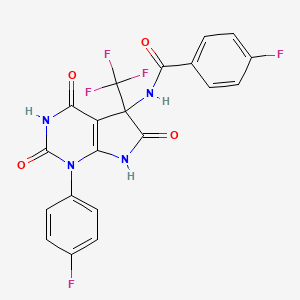 molecular formula C20H11F5N4O4 B11502864 4-fluoro-N-[1-(4-fluorophenyl)-2,4,6-trioxo-5-(trifluoromethyl)-2,3,4,5,6,7-hexahydro-1H-pyrrolo[2,3-d]pyrimidin-5-yl]benzamide 