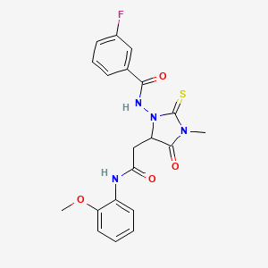 molecular formula C20H19FN4O4S B11502940 3-fluoro-N-(5-{2-[(2-methoxyphenyl)amino]-2-oxoethyl}-3-methyl-4-oxo-2-thioxoimidazolidin-1-yl)benzamide 