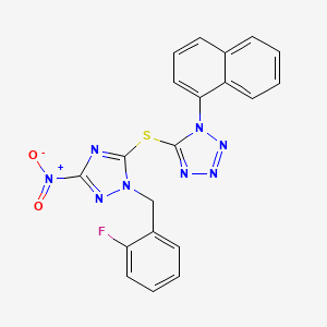 molecular formula C20H13FN8O2S B11502990 5-{[1-(2-fluorobenzyl)-3-nitro-1H-1,2,4-triazol-5-yl]sulfanyl}-1-(naphthalen-1-yl)-1H-tetrazole 