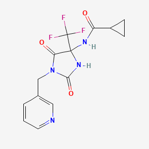 molecular formula C14H13F3N4O3 B11503053 N-[2,5-dioxo-1-(pyridin-3-ylmethyl)-4-(trifluoromethyl)imidazolidin-4-yl]cyclopropanecarboxamide 