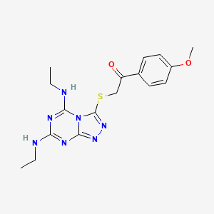 molecular formula C17H21N7O2S B11503058 Ethanone, 2-(5,7-bisethylamino-[1,2,4]triazolo[4,3-a][1,3,5]triazin-3-ylsulfanyl)-1-(4-methoxyphenyl)- 