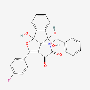 molecular formula C26H18FNO6 B11503166 15-benzyl-11-(4-fluorophenyl)-2,2,9-trihydroxy-10-oxa-15-azatetracyclo[7.6.0.01,12.03,8]pentadeca-3,5,7,11-tetraene-13,14-dione 