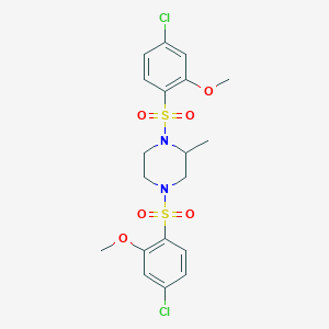 molecular formula C19H22Cl2N2O6S2 B11503199 1,4-Bis[(4-chloro-2-methoxyphenyl)sulfonyl]-2-methylpiperazine 