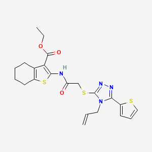 molecular formula C22H24N4O3S3 B11503218 ethyl 2-[({[4-(prop-2-en-1-yl)-5-(thiophen-2-yl)-4H-1,2,4-triazol-3-yl]sulfanyl}acetyl)amino]-4,5,6,7-tetrahydro-1-benzothiophene-3-carboxylate 