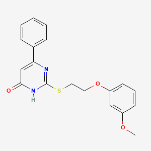 molecular formula C19H18N2O3S B11503234 2-{[2-(3-Methoxyphenoxy)ethyl]sulfanyl}-6-phenylpyrimidin-4-ol 