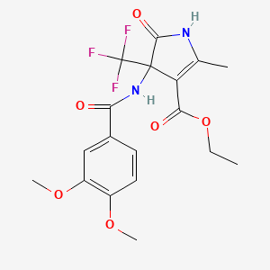 molecular formula C18H19F3N2O6 B11503278 ethyl 4-{[(3,4-dimethoxyphenyl)carbonyl]amino}-2-methyl-5-oxo-4-(trifluoromethyl)-4,5-dihydro-1H-pyrrole-3-carboxylate 