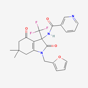 molecular formula C22H20F3N3O4 B11503302 N-[1-(furan-2-ylmethyl)-6,6-dimethyl-2,4-dioxo-3-(trifluoromethyl)-2,3,4,5,6,7-hexahydro-1H-indol-3-yl]pyridine-3-carboxamide 