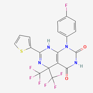 molecular formula C18H9F7N4O2S B11503325 1-(4-fluorophenyl)-4-hydroxy-7-(thiophen-2-yl)-5,5-bis(trifluoromethyl)-5,8-dihydropyrimido[4,5-d]pyrimidin-2(1H)-one 